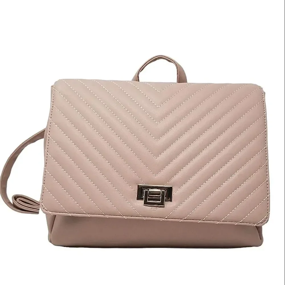 Blush Pink Square Quilted Convertible Backpack Purse